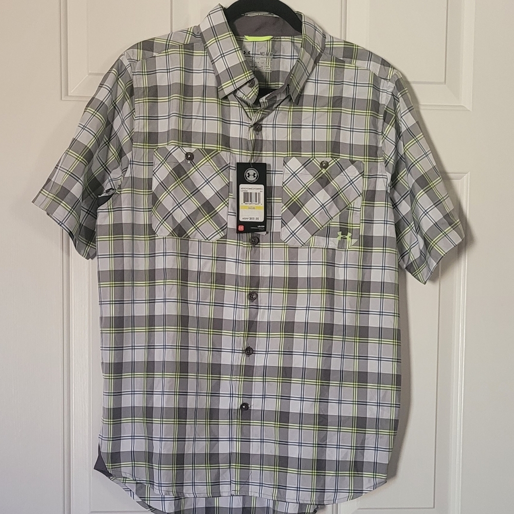 New Under Armour Men's Loose Fit Plaid Shirt Button Down  UPF 30  Medium